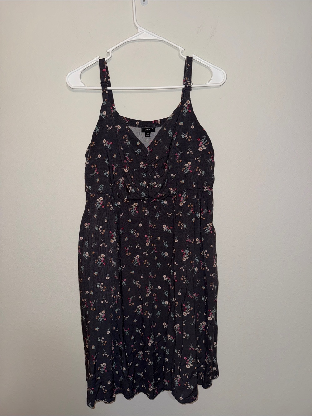 torrid Black Floral Midi Dress with Pink & Green Accents Size 0/1X
